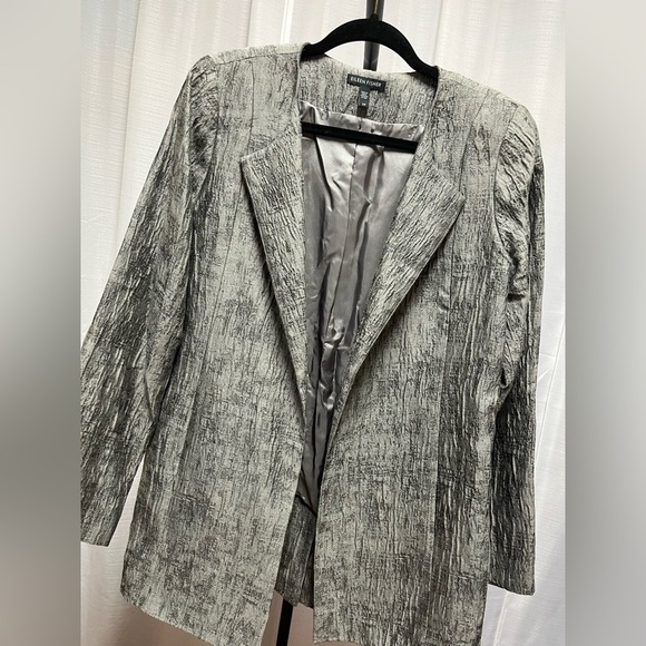 Eileen Fisher Rye Mirage Crinkle Jacquard Cotton Silk Long Jacket | size Small - Picture 2 of 8
